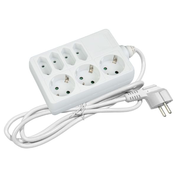 SCHUKO prodlužovací kabel - 7 zásuvek (3+4), 1,5m,  bílý 3G1.5